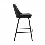 Carise Black Faux Leather and Black Metal Swivel 30" Bar Stool