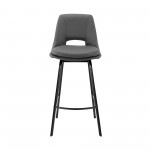 Carise Gray Faux Leather and Black Metal Swivel 30" Bar Stool