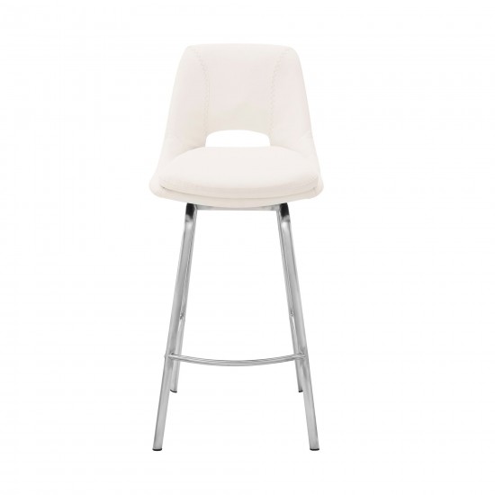 Carise White Faux Leather and Brushed Stainless Steel Swivel 30" Bar Stool