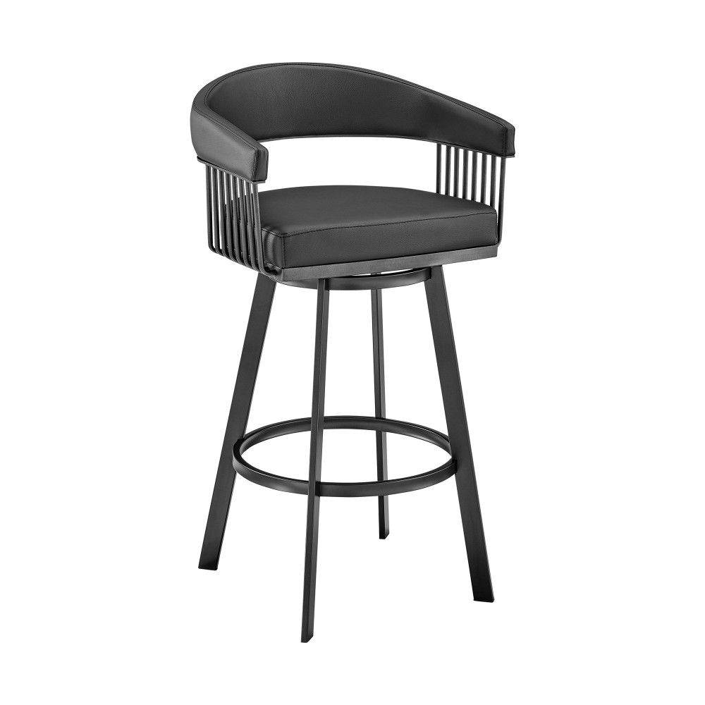 Chelsea 26" Counter Height Swivel Bar Stool in Black Finish & Black Faux Leather