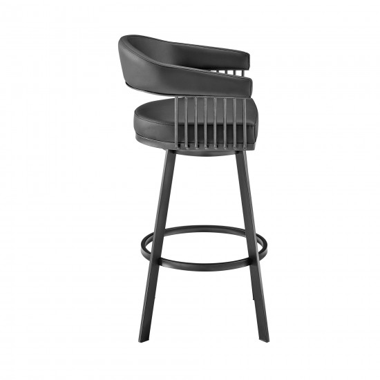 Chelsea 26" Counter Height Swivel Bar Stool in Black Finish & Black Faux Leather