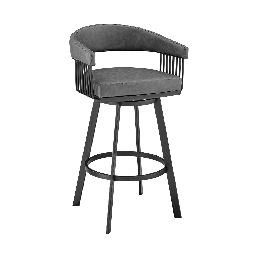 Chelsea 26" Counter Height Swivel Bar Stool in Black Finish & Gray Faux Leather