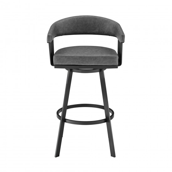 Chelsea 26" Counter Height Swivel Bar Stool in Black Finish & Gray Faux Leather