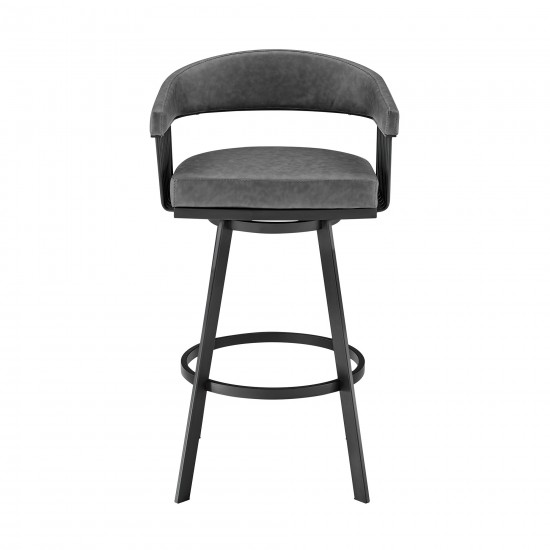 Chelsea 30" Bar Height Swivel Bar Stool in Black Finish and Gray Faux Leather