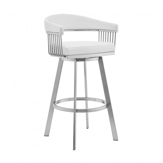 Chelsea 26" White Faux Leather and Brushed Stainless Steel Swivel Bar Stool