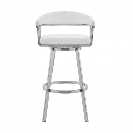 Chelsea 30" White Faux Leather and Brushed Stainless Steel Swivel Bar Stool