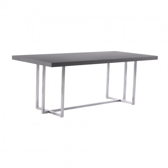 Harmony Contemporary Dining Table in Silver Finish and Gray Veneer Top