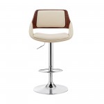 Colby Adjustable Cream Faux Leather and Chrome Finish Bar Stool