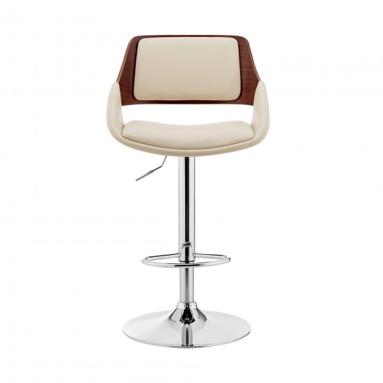 Colby Adjustable Cream Faux Leather and Chrome Finish Bar Stool