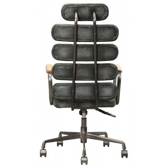 ACME Calan Executive Office Chair, Vintage Black Top Grain Leather