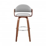 Daxton 30" Gray Faux Leather and Walnut Wood Bar Stool