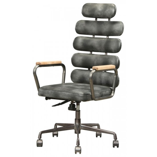 ACME Calan Executive Office Chair, Vintage Black Top Grain Leather