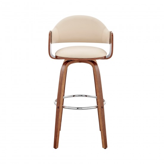 Daxton 30" Cream Faux Leather and Walnut Wood Bar Stool