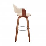 Daxton 30" Cream Faux Leather and Walnut Wood Bar Stool