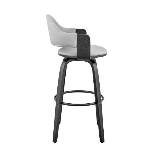 Daxton 26" Gray Faux Leather and Black Wood Bar Stool