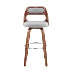 Julius 26" Gray Faux Leather and Walnut Wood Bar Stool