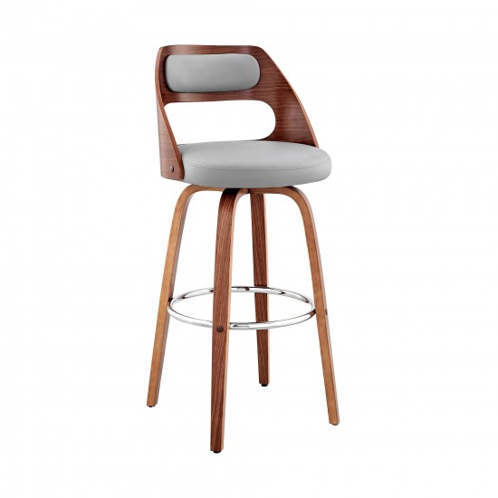 Julius 30" Gray Faux Leather and Walnut Wood Bar Stool