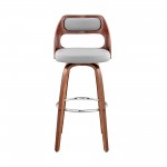 Julius 30" Gray Faux Leather and Walnut Wood Bar Stool