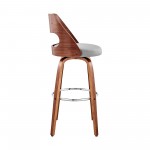 Julius 30" Gray Faux Leather and Walnut Wood Bar Stool