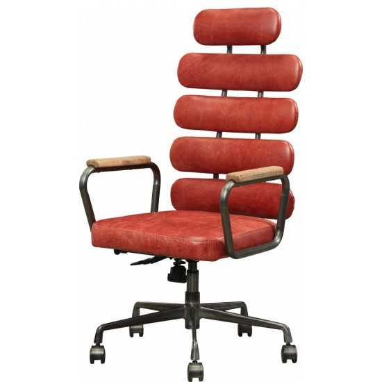 ACME Calan Executive Office Chair, Vintage Red Top Grain Leather