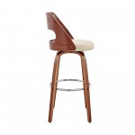 Julius 26" Cream Faux Leather and Walnut Wood Bar Stool