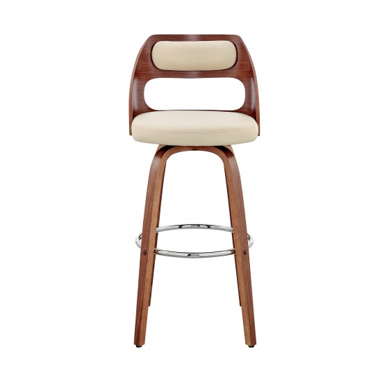 Julius 30" Cream Faux Leather and Walnut Wood Bar Stool