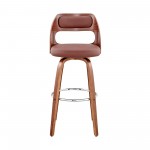 Julius 26" Brown Faux Leather and Walnut Wood Bar Stool