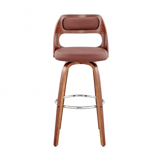 Julius 26" Brown Faux Leather and Walnut Wood Bar Stool