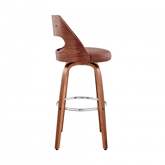 Julius 26" Brown Faux Leather and Walnut Wood Bar Stool