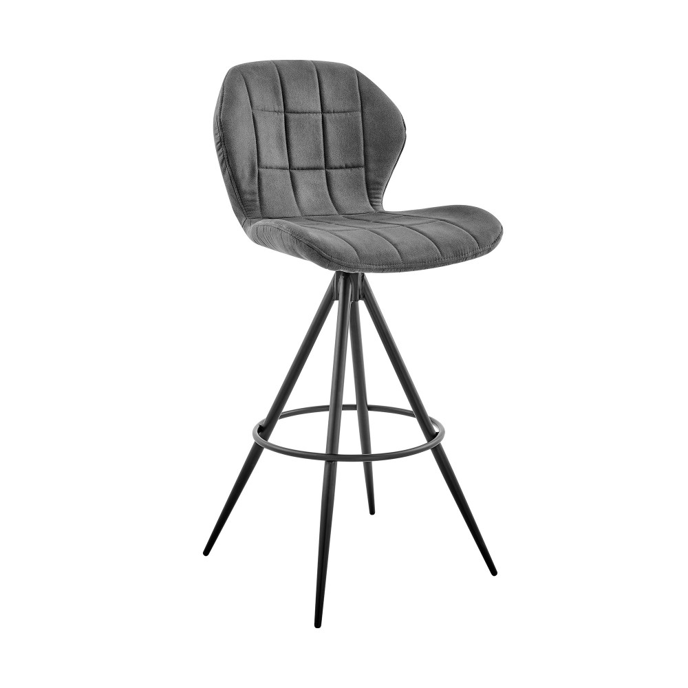 Catalina 30" Bar Height Bar Stool in Charcoal Fabric and Balck Finish