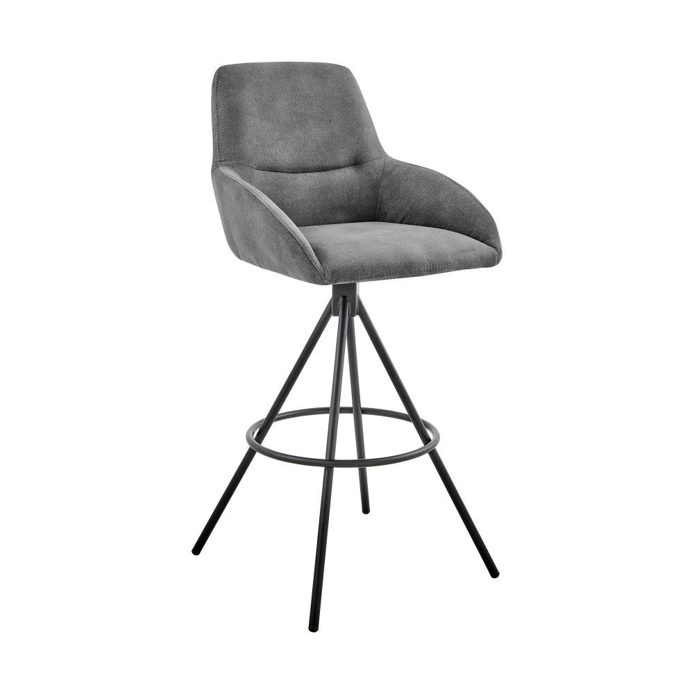 Odessa 26" Counter Height Bar Stool in Charcoal Fabric and Black Finish