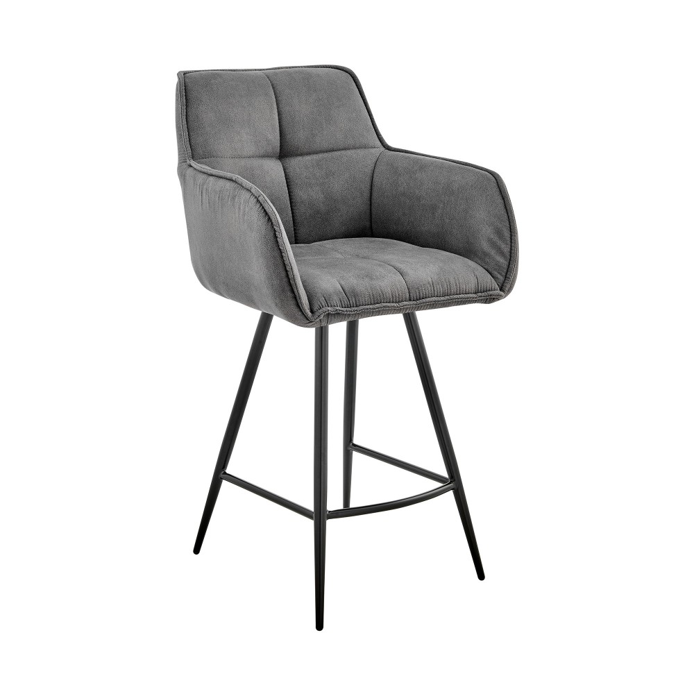 Verona 30" Bar Height Bar Stool in Charcoal Fabric and Black Finish