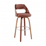 Julius 30" Brown Faux Leather and Walnut Wood Bar Stool