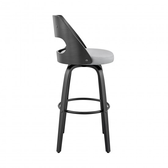 Julius 26" Gray Faux Leather and Black Wood Bar Stool