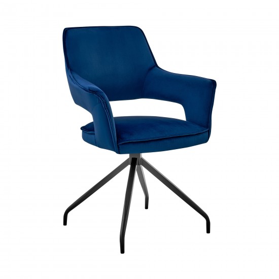 Hadley Dining Room Accent Chair in Blue Velvet with Black Finish