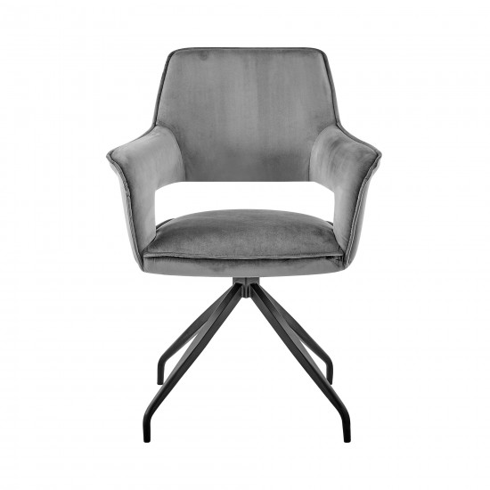 Hadley Dining Room Accent Chair in Gray Velvet with Black Finish