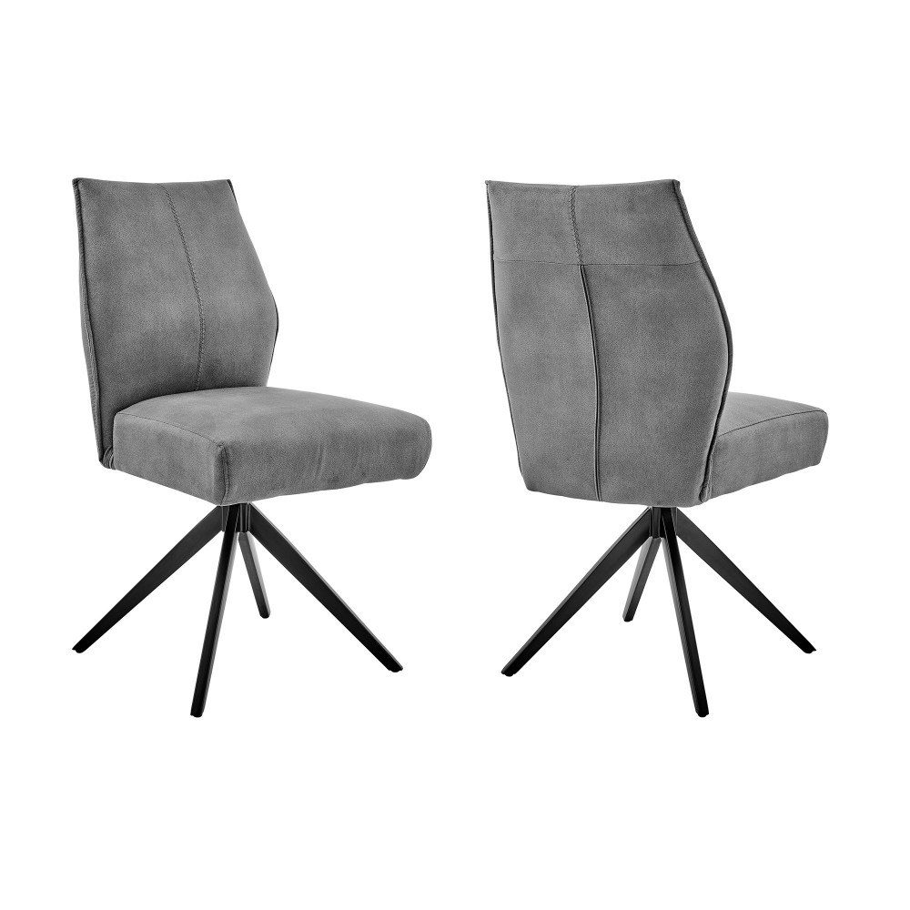 Monarch Swivel Dining Room Accent Chair in Charcoal Fabric - Set of 2