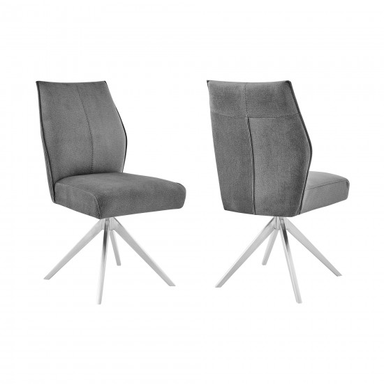 Monarch Swivel Dining Room Accent Chair in Gray Fabric - Set of 2