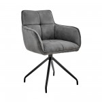 Noah Dining Room Accent Chair in Charcoal Fabric and Black Metal Legs