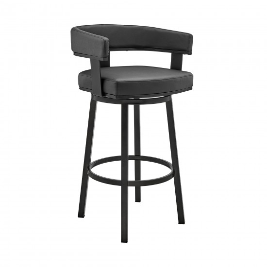 Cohen 30" Bar Height Swivel Bar Stool in Black Finish and Black Faux Leather