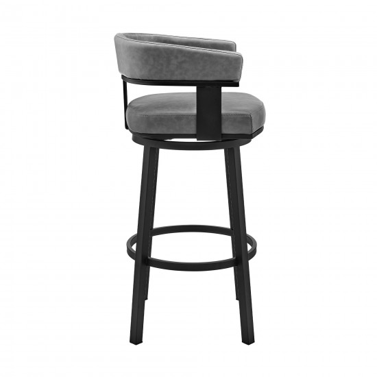 Cohen 26" Counter Height Swivel Bar Stool in Black Finish and Gray Faux Leather