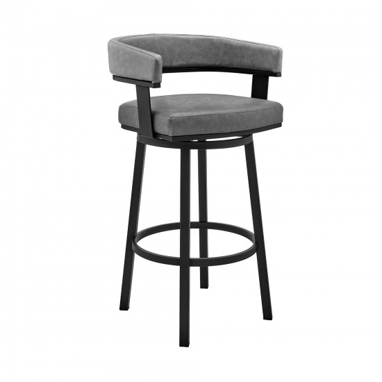 Cohen 30" Bar Height Swivel Bar Stool in Black Finish and Gray Faux Leather