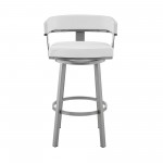 Cohen 30" Bar Height Swivel Bar Stool in Silver Finish with White Faux Leather