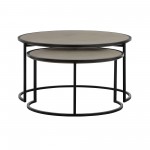 Rina Concrete and Black Metal 2 Piece Nesting Coffee Table Set