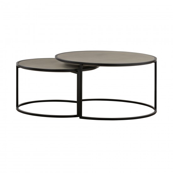 Rina Concrete and Black Metal 2 Piece Nesting Coffee Table Set