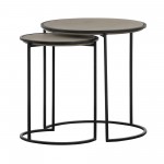 Rina Concrete and Black Metal 2 Piece Nesting End Table Set