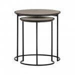 Rina Concrete and Black Metal 2 Piece Nesting End Table Set