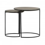 Rina Concrete and Black Metal 2 Piece Nesting End Table Set