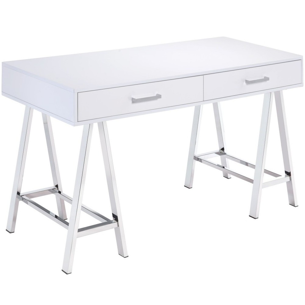 ACME Coleen Desk, White High Gloss & Chrome