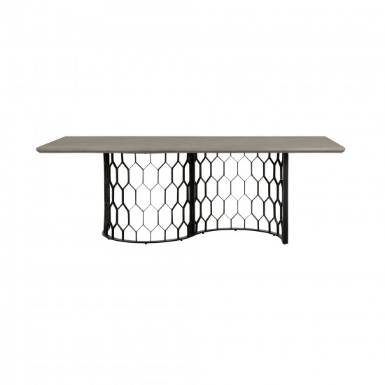 Solange Concrete and Black Metal Rectangular Dining Table